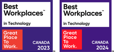 Best Workplaces in Technology badges for 2023 and 2024 issued by Great Place to Work Canada — recognizing FSET among Canada's best technology workplaces two years running.