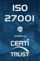 ISO 27001:2022 certification badge issued by Certi-Trust — verifying FSET's information security management system.